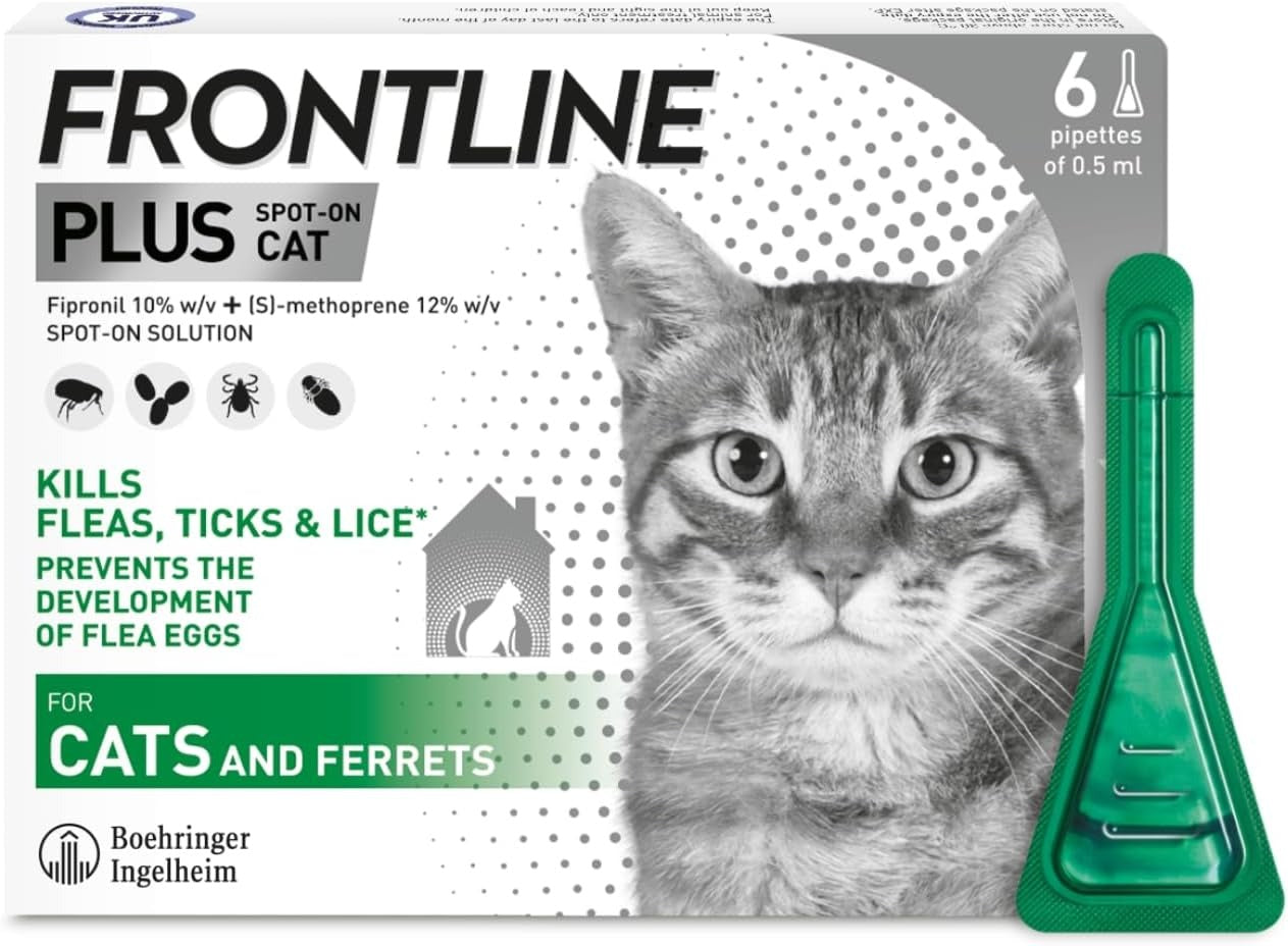 FRONTLINE Plus Flea & Tick Treatment for Cats & Ferrets – 6 Pipettes