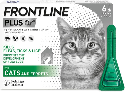 FRONTLINE Plus Flea & Tick Treatment for Cats & Ferrets – 6 Pipettes