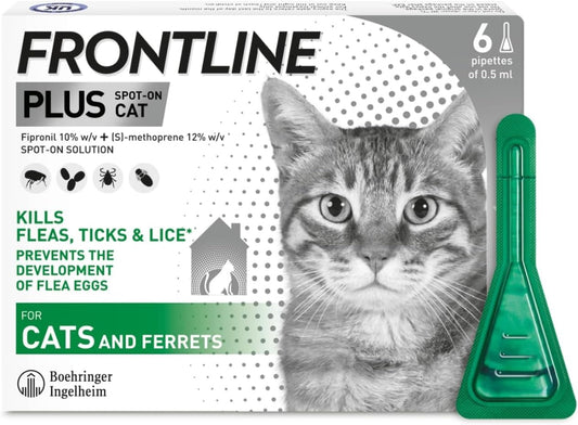 FRONTLINE Plus Flea & Tick Treatment for Cats & Ferrets – 6 Pipettes