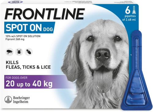 FRONTLINE Spot On Flea & Tick Treatment for Large Dogs (20–40 kg) – 6 Pipettes