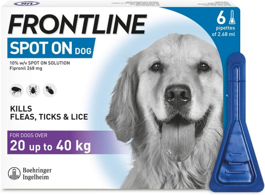 FRONTLINE Spot On Flea & Tick Treatment for Large Dogs (20–40 kg) – 6 Pipettes