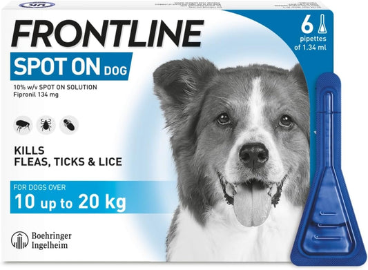 FRONTLINE Spot On Flea & Tick Treatment for Medium Dogs (10–20 kg) – 6 Pipettes