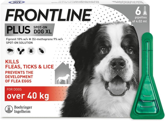 FRONTLINE Plus Flea & Tick Treatment for Extra Large Dogs (40+ kg) – 6 Pipettes