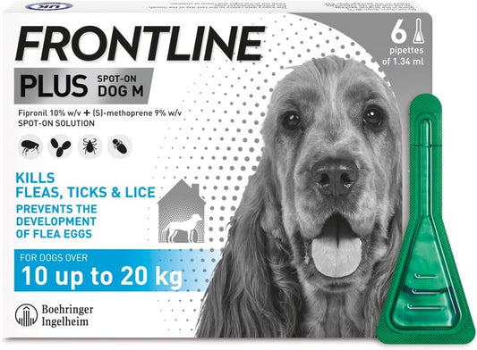 FRONTLINE Plus Flea & Tick Treatment for Medium Dogs (10–20 kg) – 6 Pipettes