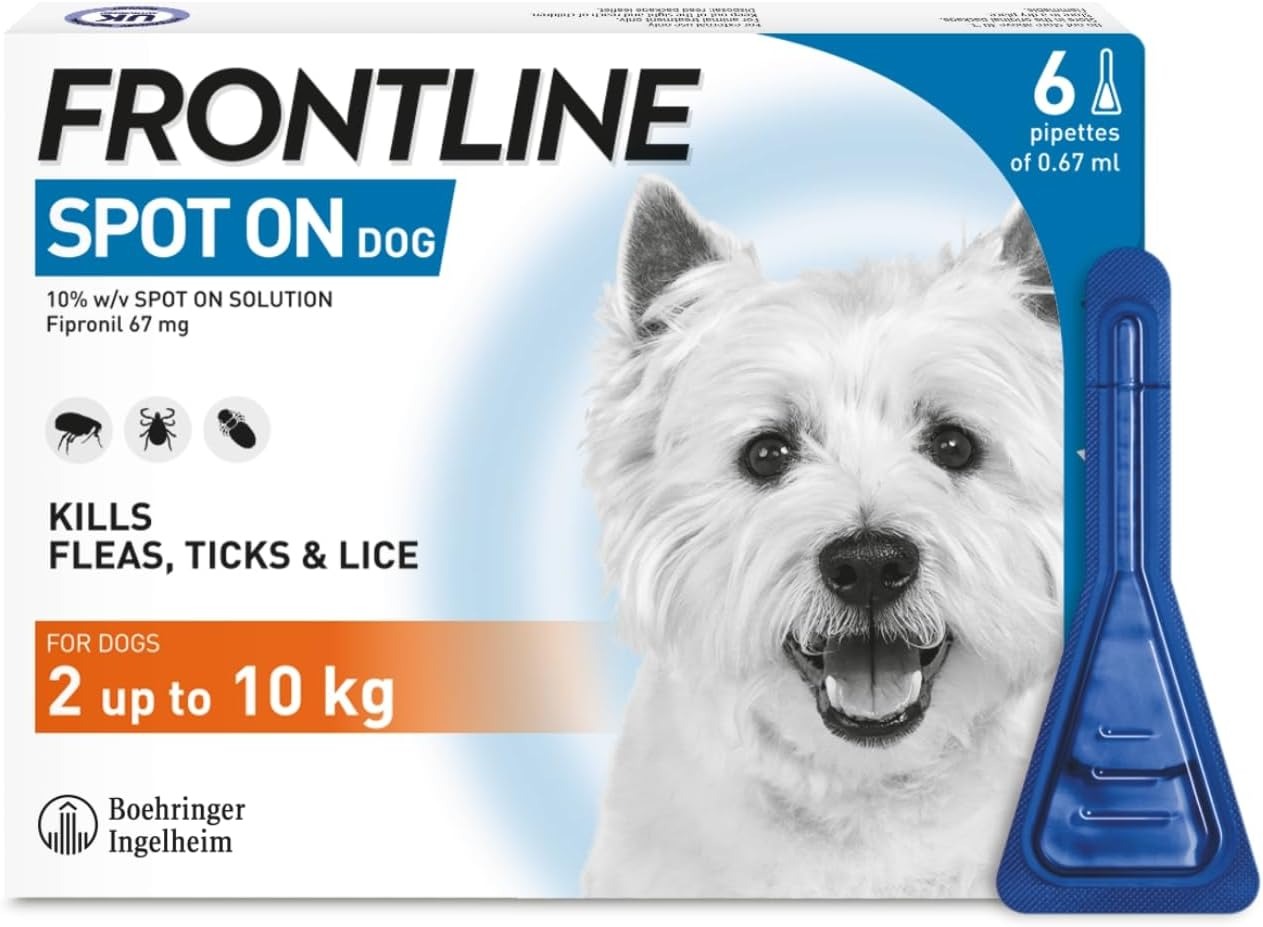 FRONTLINE Spot On Flea & Tick Treatment for Small Dogs (2–10 kg) – 6 Pipettes